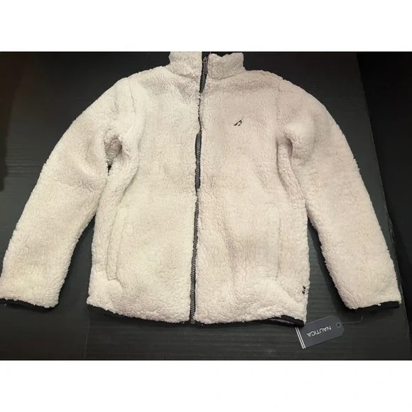 Nautica Kids Youth Sherpa Fleece Full Zip Jacket Light Grey Size Medium 10/12