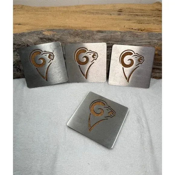 Set of 4 Brushed Stainless Steel‎ LA Rams Boasters Cork Backed Coasters 4x4