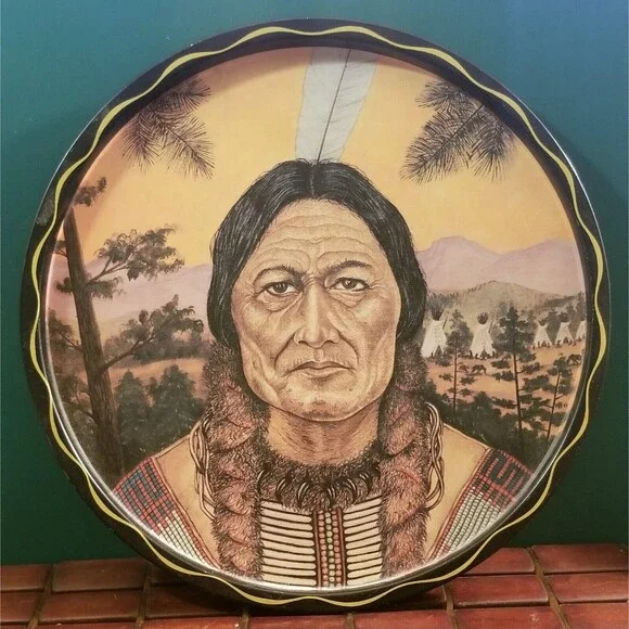 Vintage Native American Indian Metal Cocktail Serving Tray 11