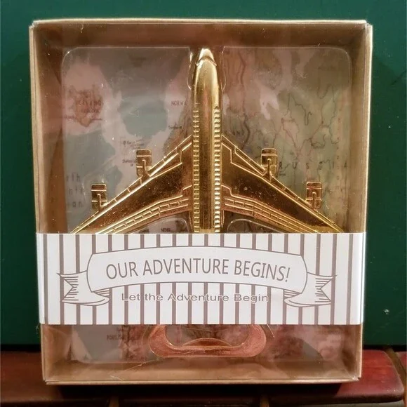 Our Adventure Begins Jet Airplane Bottle Opener Gold-tone New In Box 4