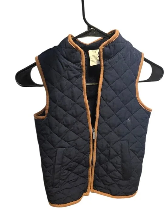Aspen Quilted Navy Vest with Tan Trim