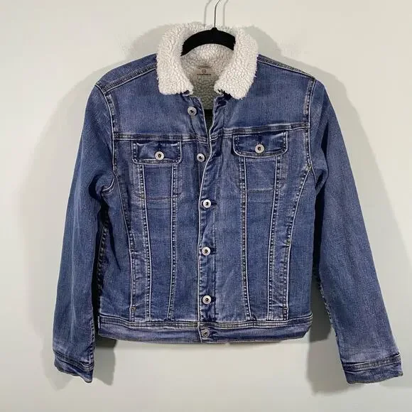AG Adriano Goldschmied Kids Blue Sherpa Lined Denim Jacket Size M