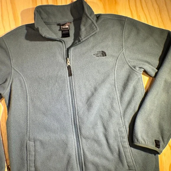 The North Face Boys TKA Glacier Fleece Full Zip Jacket Gray Teal Youth XL