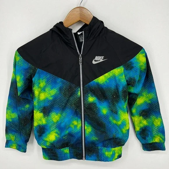 Nike Windbreaker Jacket Youth Size M 5-6 Years Multicolor Full Zip‎ Galaxy Print