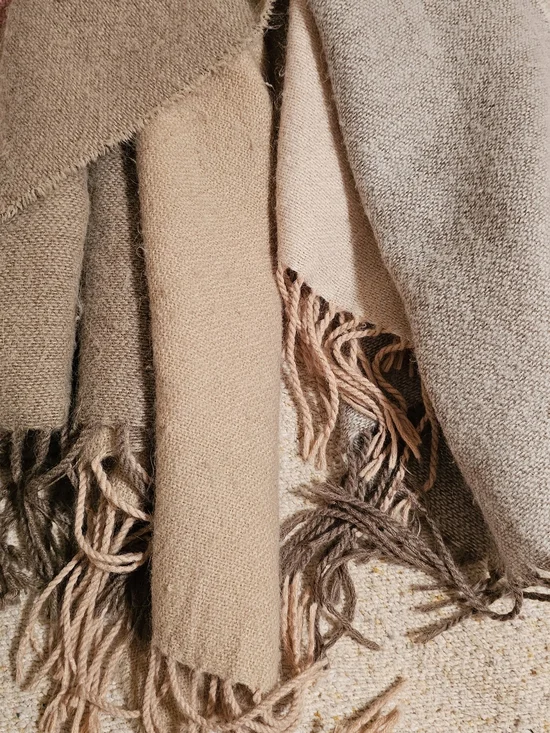Neutral Fringe Scarf Shawl - Soft Beige and Taupe