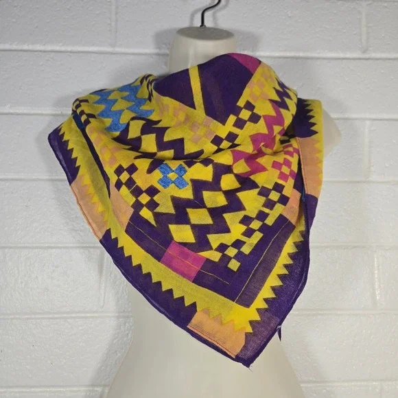 Kente Cloth‎ Geometric Abstract Square Scarf Gauze Lightweight Maximalist 40x38