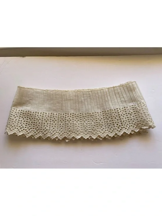 Antique Late 19th C Victorian Lace Trim Pleated Cotton Broderie Anglaise 36