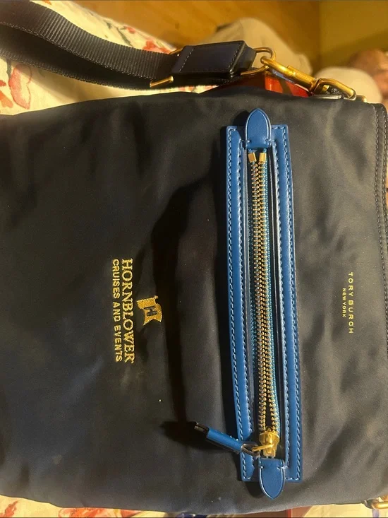 Tory Burch Navy Nylon Crossbody with Bright Blue Zip Trim