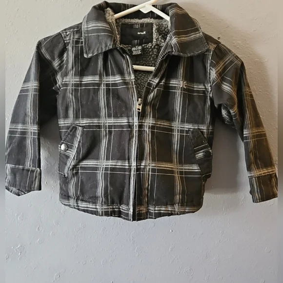 Hurley Toddler Coat  Black & Gray Plaid With gray Fleece inside‎ size 4T warm