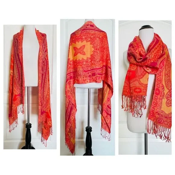 Orange Yellow Scarf Shawl Wrap Pashmina Sarong 74