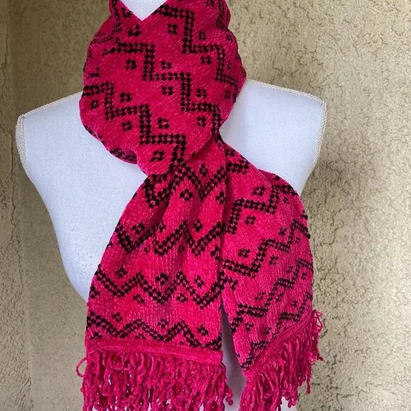 90s Vintage Long Scarf Pink Chenille