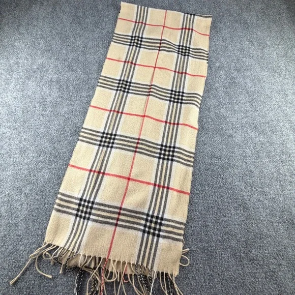 Unbranded Classic Plaid Faux Cashmere Scarf Tan Black Red Check Fringe 64x12