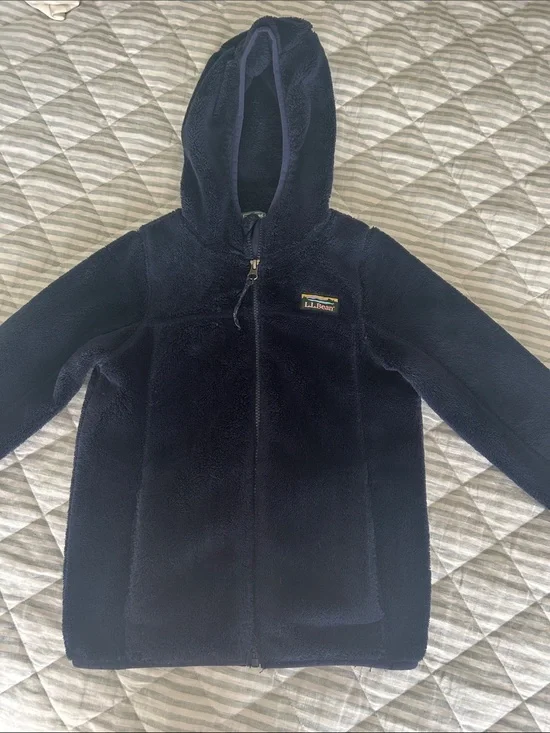 L.L. Bean High Pile Fleece Navy Plush Sherpa Zip-Up Hoodie