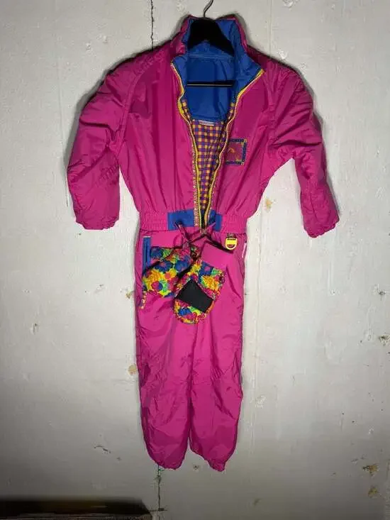 Vintage Obermeyer Kids Bora Bora Pink One Piece Ski Suit with Mittens Size 5