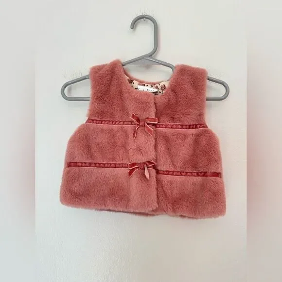 Nicole Miller Infant Girls Pink Faux Fur Vest - Size 12 Month