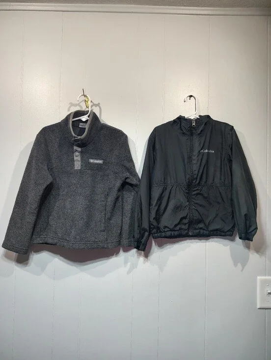 Columbia Boys Jacket Lot Snap Fleece & Black Lined Rain Jacket Size XS 6 7