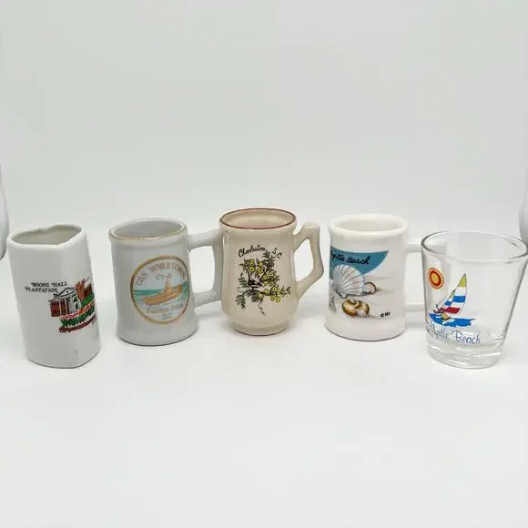 Vintage Lot of 5 Collectible Travel Souvenir Shot Glasses Mini Steins Barware