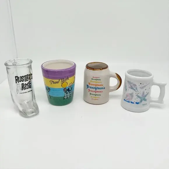 Vintage Lot of 4 Collectible Travel Souvenir Shot Glasses Barware States