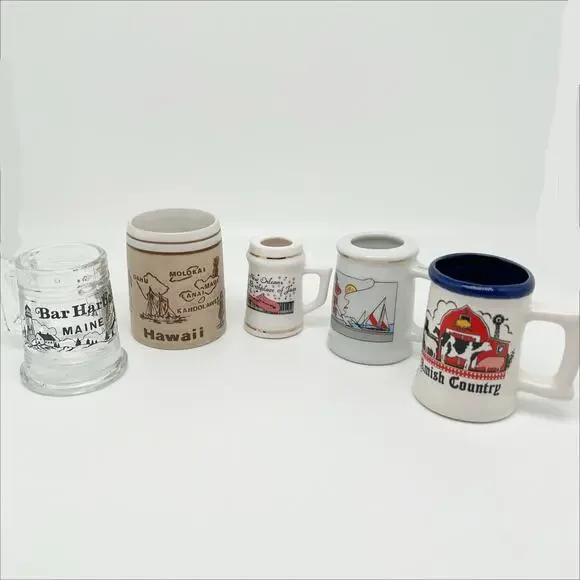 Vintage Lot of 5 Collectible State Souvenir Shot Glasses Mini Steins Barware