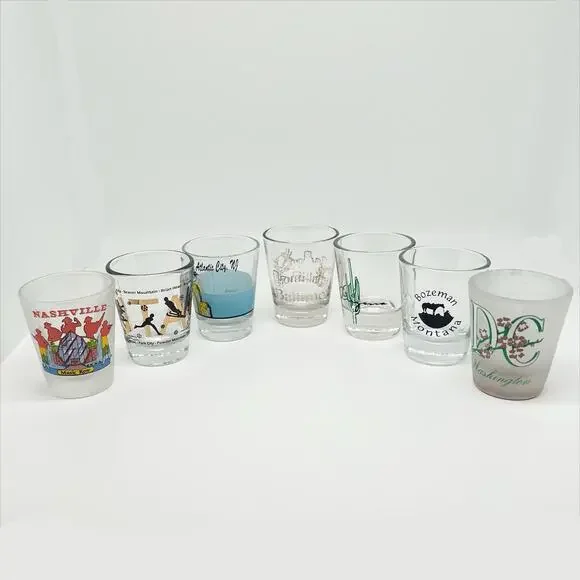 Lot of 7 Collectible US Souvenir Shot Glasses - States, Cities, Attractions