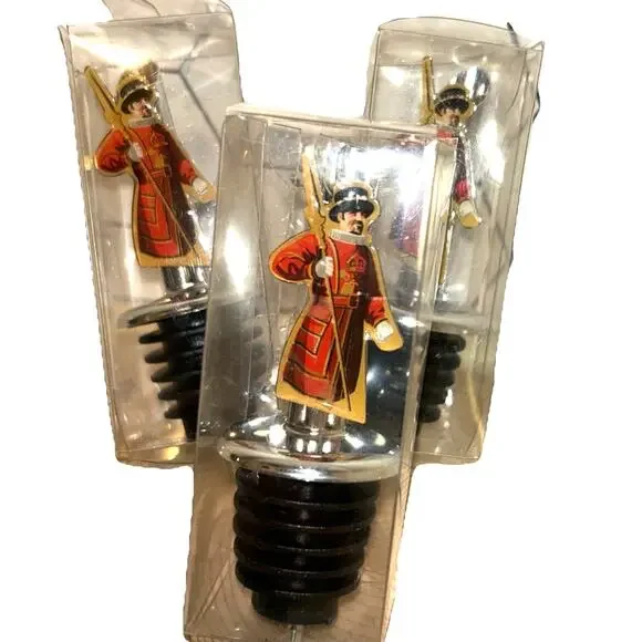 Vintage Royal Guard Beefeater Liquor Bottle Pourers Set of 3 Chrome Enamel