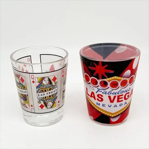 Lot of 2 Las Vegas Nevada Shot Glasses Souvenirs - Barware