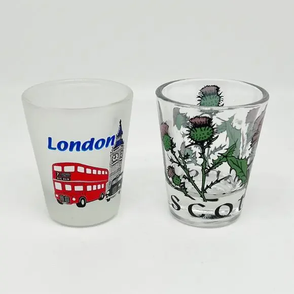 Lot of 2 Europe Souvenir Shot Glasses - London and Scotland