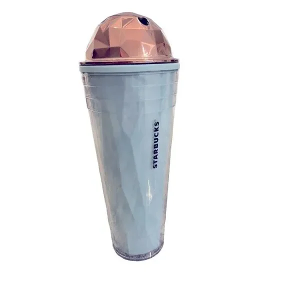 Starbucks Insulated Tumbler Blue Mint Copper Dome Geometric‎ 24 oz No Straw
