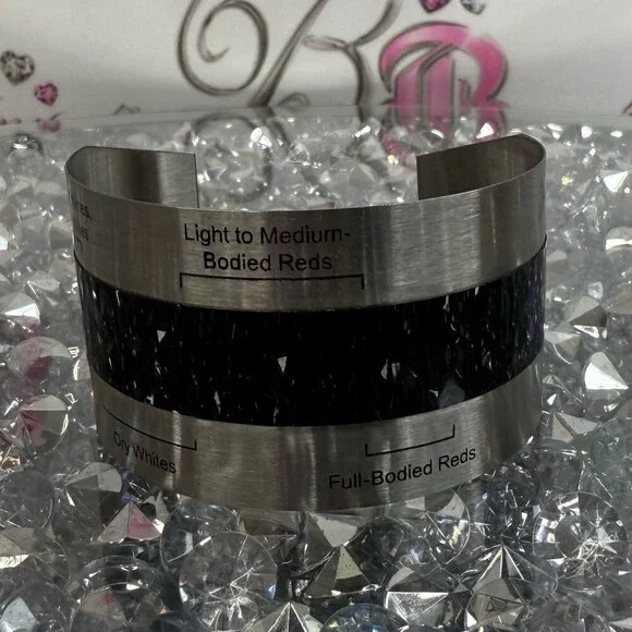 Thermometer wine bottle temp Stainless Steel Wine Cuff Bracelet - Black Accent