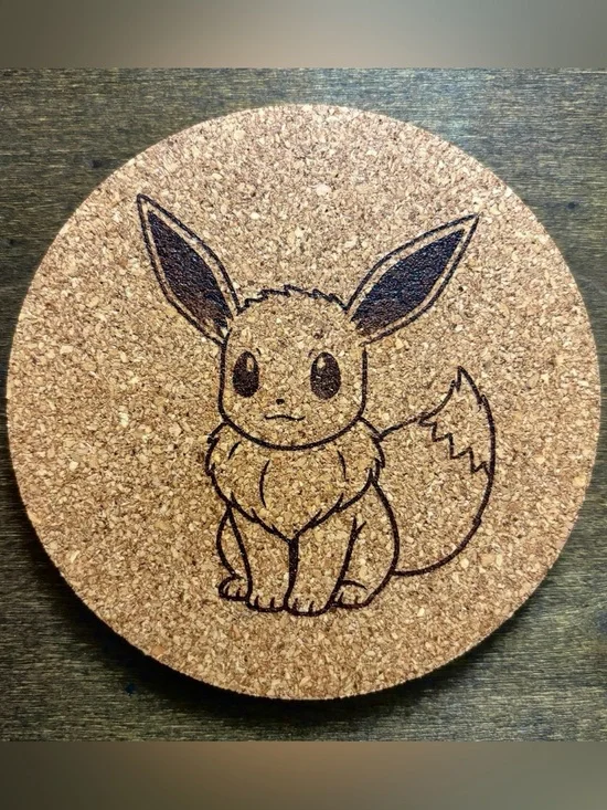 Pokemon Eevee Laser Engraved Cork Coaster #2