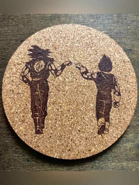 Dragon Ball Z Goku Vegeta Fist Bump Laser Engraved Cork Coaster