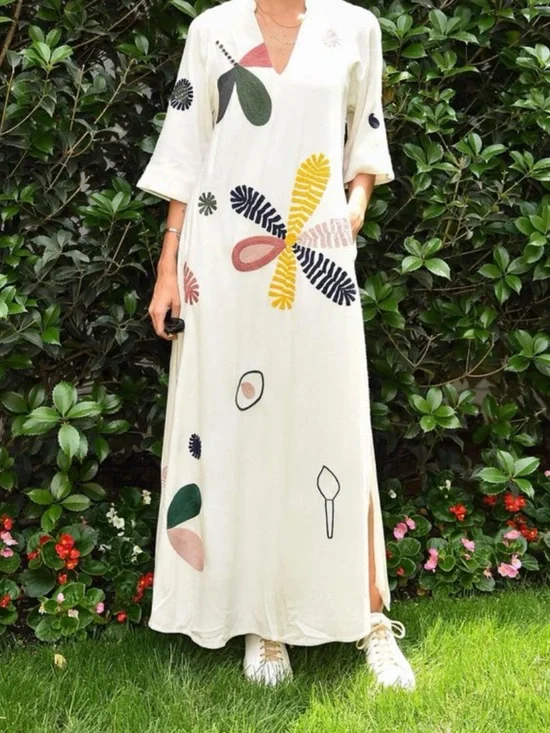 Tory Burch Cream Maxi Dress with Multicolor Abstract Floral Prints