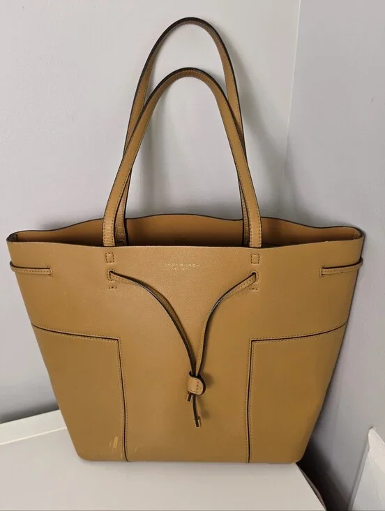 Tory Burch Brown Tan Leather Drawstring Tote Shoulder Everyday Bag