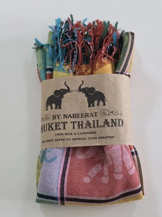 Nareerat Cashmere Pashmina Scarf 27 x 68 Inches Multicolor Elephant Print Fringe