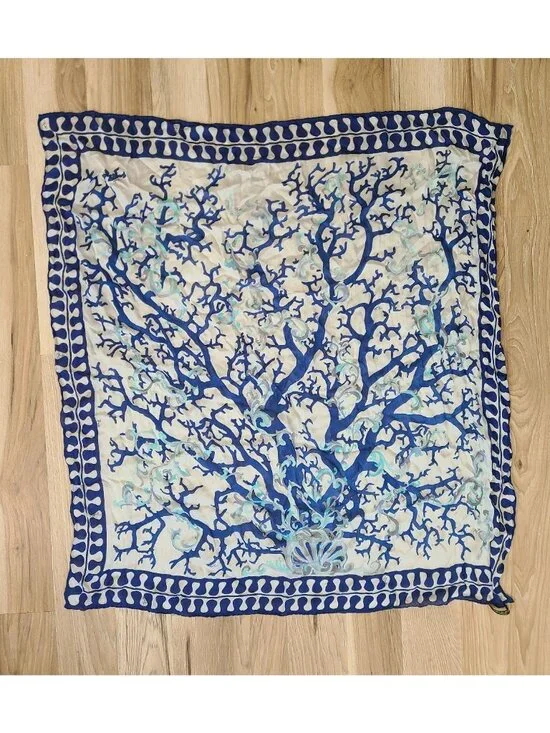 Emilio Pucci Silk Scarf Blue Tree 33inch Square