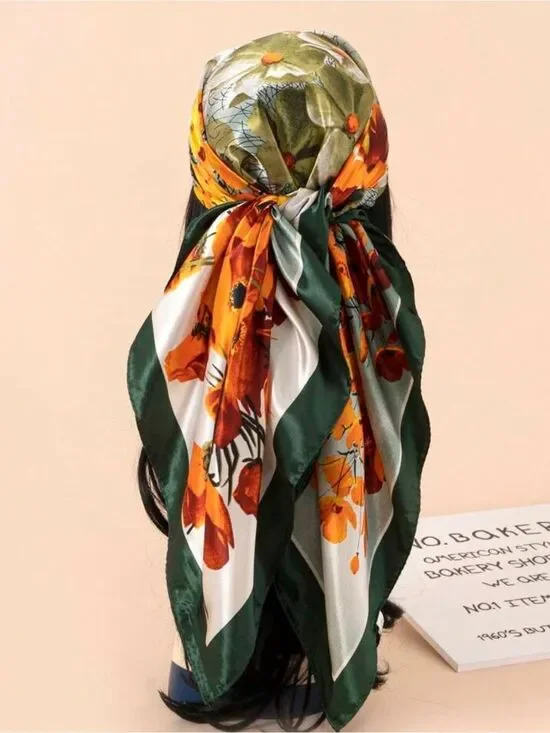 Floral Green and Orange scarf M813