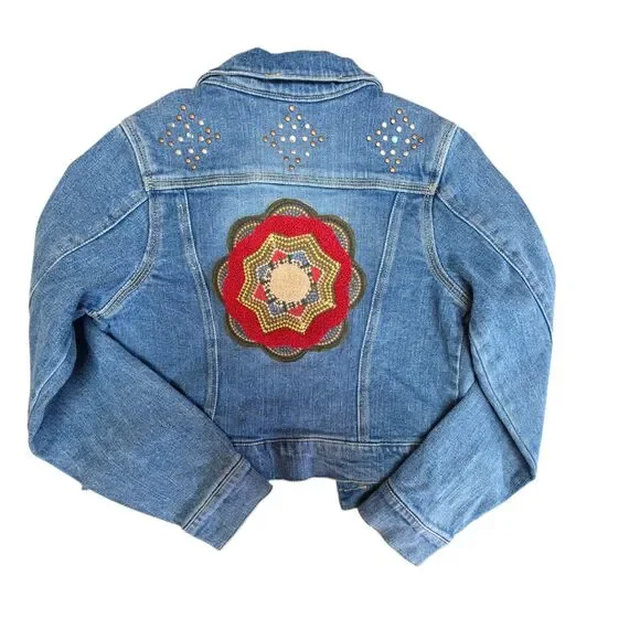 Mary-Kate And Ashley Denim Jacket Size M 7/8 Blue Boho Western Embellished New