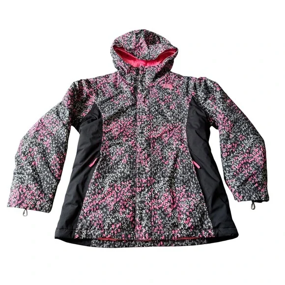 The North Face Delea Insulated Jacket Girls XL HyVent Hooded Pink Gray Scatter