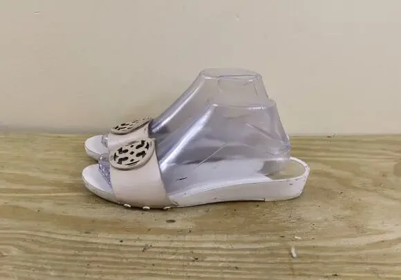 Tory Burch Shoes 8.5 White Leather Wedge Slides Sandals