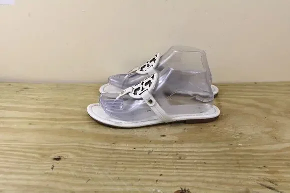 Tory Burch Flip Flops 8.5M Off White Leather Miller Sandals Thong Flats Shoes