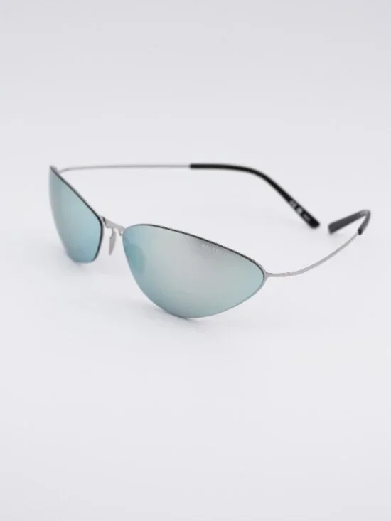 Balenciaga BB0350S 004 Sunglasses Silver Cat Eye Frame, Silver Mirror Lenses