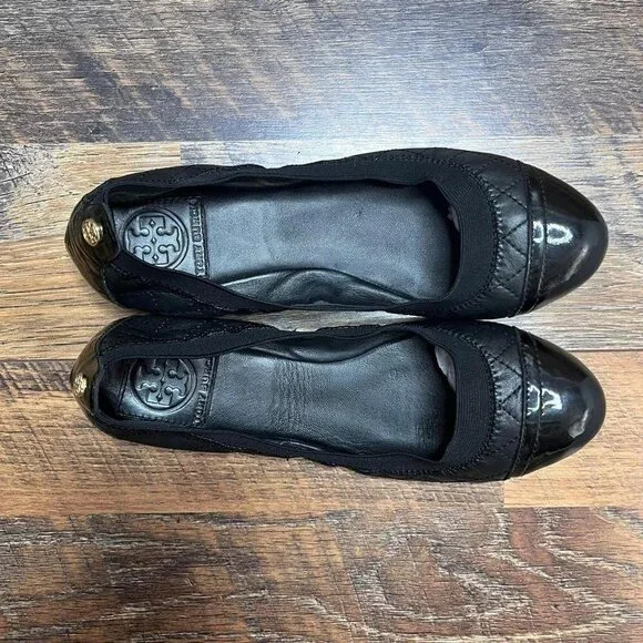 Tory Burch Black Quilted Cap-Toe Ballet Flats