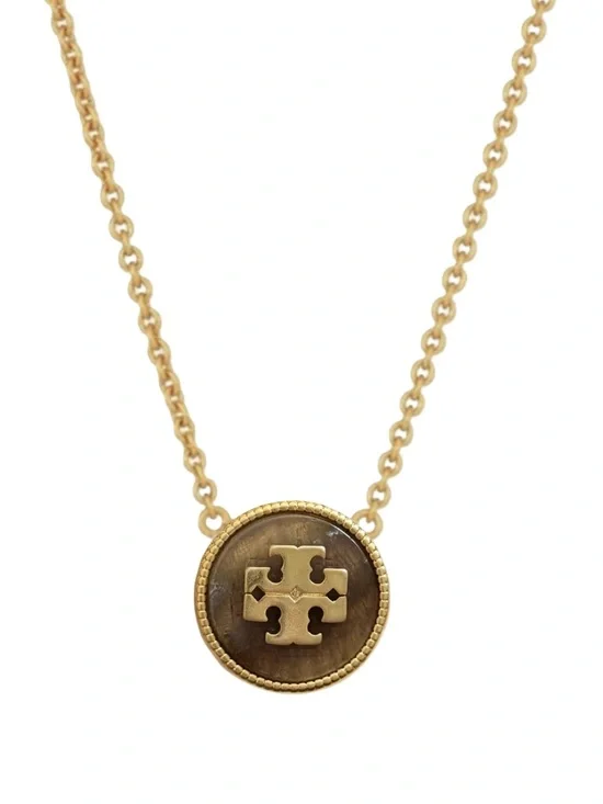 TORY BURCH • Semiprecious Tiger’s Cat’s Eye Logo Stone Necklace