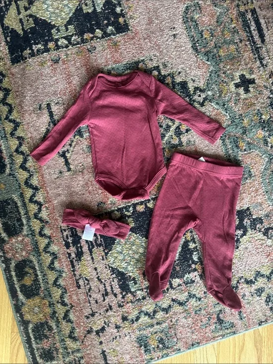 Ivy Hill Baby Girl's 3 Piece Set Pointelle Knit Burgundy Fall Girl 6-9M 9 Months