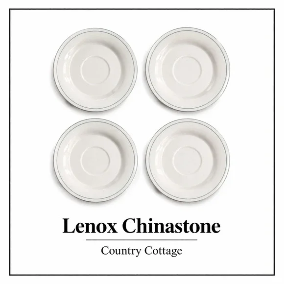 Lenox‎ China Country Cottage Chinastone Saucers Set of 4 Blue Rim Ivory Tea USA