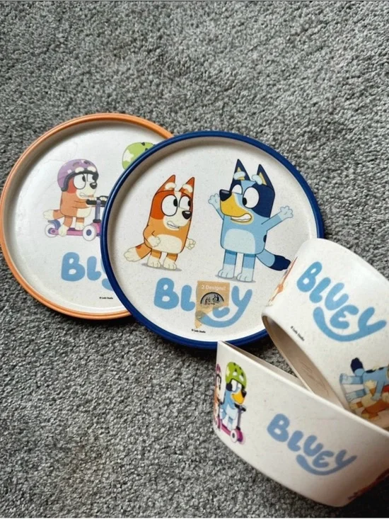 Bluey Kids Plates and Bowls Set - Blue & Orange