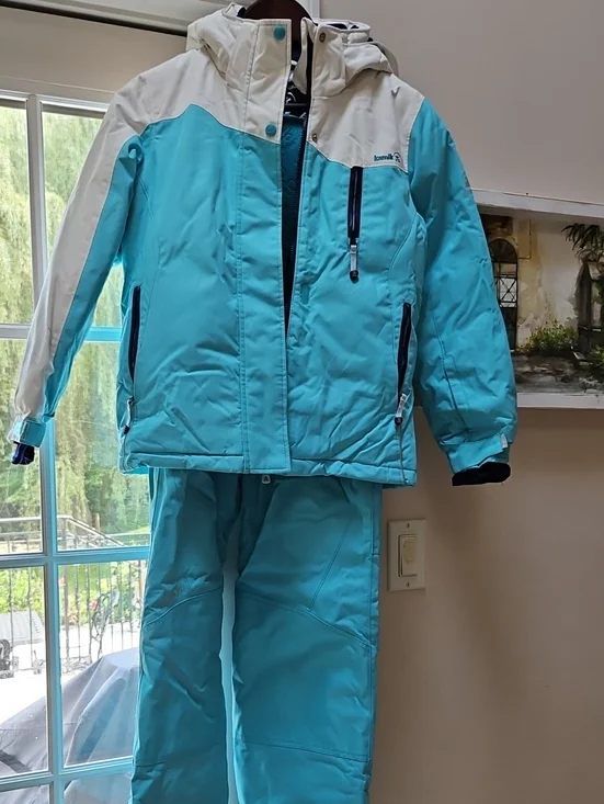 Light Teal and White Kids' Ski Jacket and Pants Set KAMKK