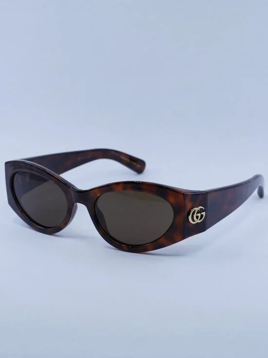 Gucci GG1401S 002 Women Sunglasses Havana Oval Frame, Brown Lenses
