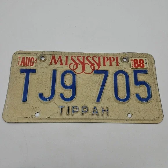Vintage Mississippi License Plate Tippah 80s White Blue‎ Man Cave Garage Decor