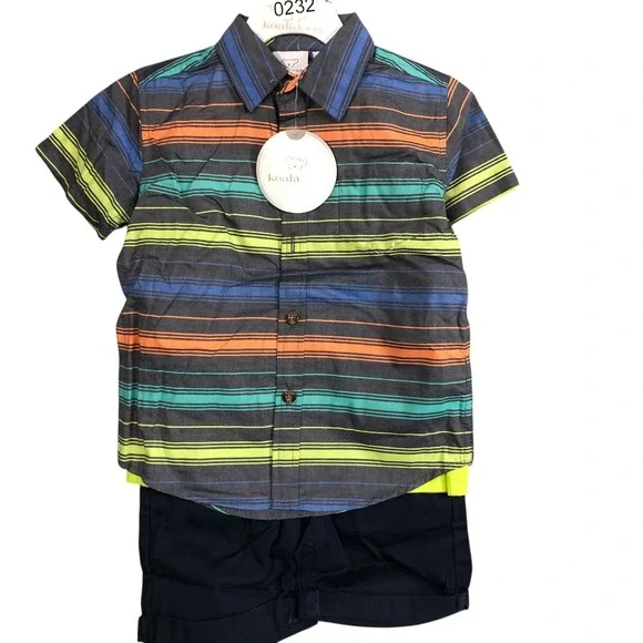 Koala Kids Boys 3 Piece Set Lime Popscicle Striped Shirt Navy Shorts Size‎ 2T
